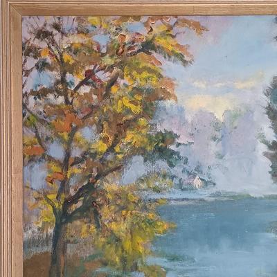 LOT 28: Impressionist Landscape Painting 'Fall at Strawbridge Lake, New Jersey'