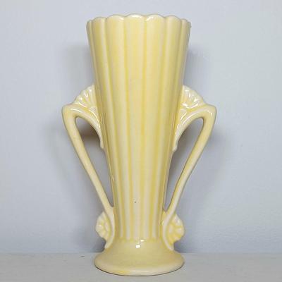 LOT 34: McCoy Pottery Yellow Floral Vase, Maruhon Ware Kissing Swan Vase & McCoy Brush Yellow Vase