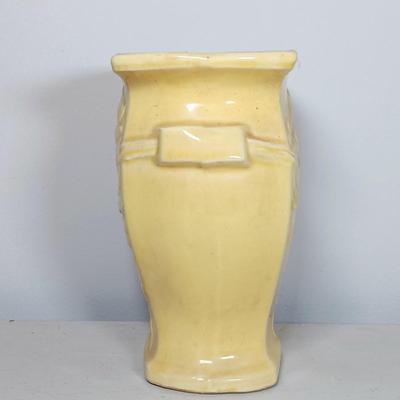 LOT 34: McCoy Pottery Yellow Floral Vase, Maruhon Ware Kissing Swan Vase & McCoy Brush Yellow Vase