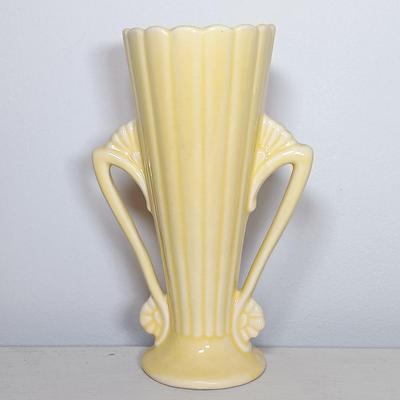LOT 34: McCoy Pottery Yellow Floral Vase, Maruhon Ware Kissing Swan Vase & McCoy Brush Yellow Vase