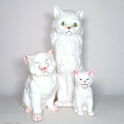 LOT 37: Set of (3) Vintage Ceramic Cat Statues