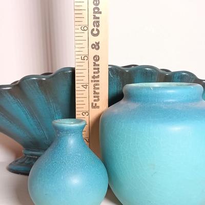 LOT 39: Haeger Pottery Scalloped Vase with Two Small Van Briggle Pottery Vases
