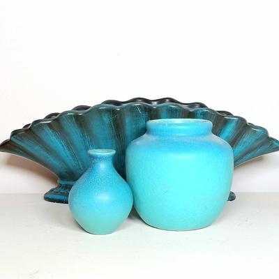 LOT 39: Haeger Pottery Scalloped Vase with Two Small Van Briggle Pottery Vases