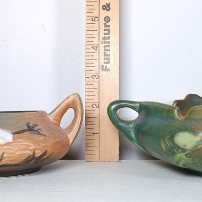 LOT 42: Roseville Pottery Magnolia Creamer and White Rose Ashtray