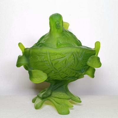 LOT 44: Westmoreland Glass Green Bird on Nest with Blue Art Glass Birds