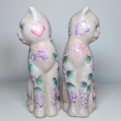 LOT 45: Pair of Vintage Pottery Macau Painted Cats with Rabbit