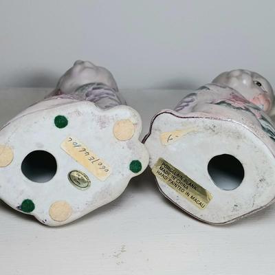 LOT 45: Pair of Vintage Pottery Macau Painted Cats with Rabbit