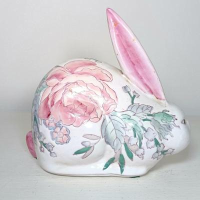 LOT 45: Pair of Vintage Pottery Macau Painted Cats with Rabbit