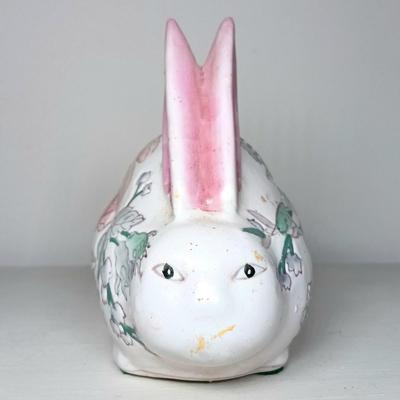 LOT 45: Pair of Vintage Pottery Macau Painted Cats with Rabbit