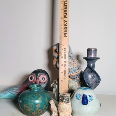 LOT 48: Ceramic and Wood Owls, Lotus Heart Vase & Soapstone Candle Holder