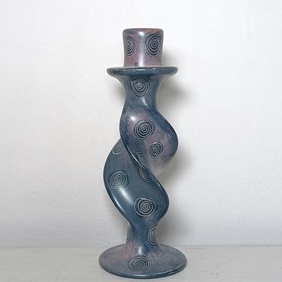 LOT 48: Ceramic and Wood Owls, Lotus Heart Vase & Soapstone Candle Holder