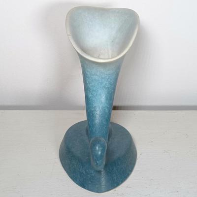 LOT 51: Roseville Pottery Iris Blue Two-Handled Vase and Rozane Pattern Cornucopia Vase