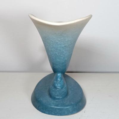 LOT 51: Roseville Pottery Iris Blue Two-Handled Vase and Rozane Pattern Cornucopia Vase