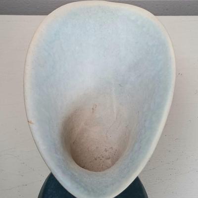 LOT 51: Roseville Pottery Iris Blue Two-Handled Vase and Rozane Pattern Cornucopia Vase