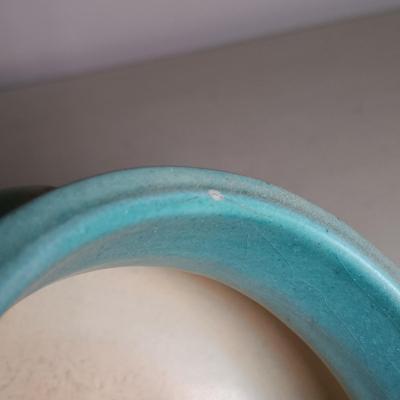 LOT 51: Roseville Pottery Iris Blue Two-Handled Vase and Rozane Pattern Cornucopia Vase