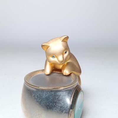 LOT 52: Vintage Elgin Miniature Clock Cat, Quail Pottery Gus the Cat & More