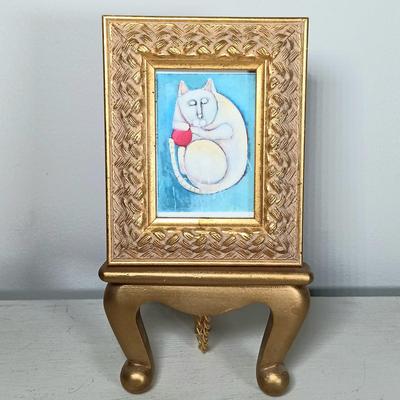 LOT 52: Vintage Elgin Miniature Clock Cat, Quail Pottery Gus the Cat & More