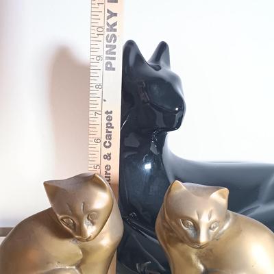 LOT 53: Haeger Reclining Cat Statue with Korean Brass Cat Bookends