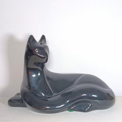 LOT 53: Haeger Reclining Cat Statue with Korean Brass Cat Bookends