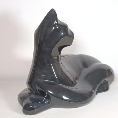 LOT 53: Haeger Reclining Cat Statue with Korean Brass Cat Bookends