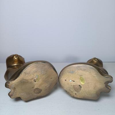 LOT 53: Haeger Reclining Cat Statue with Korean Brass Cat Bookends
