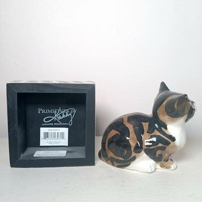 LOT 54: Signed Kensington Pottery Lying Cat, Woodcraft Cats, Signed Cat Art & More