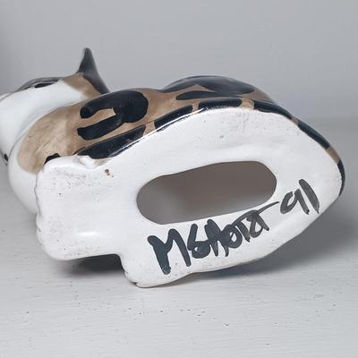 LOT 54: Signed Kensington Pottery Lying Cat, Woodcraft Cats, Signed Cat Art & More