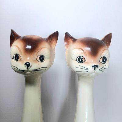 LOT 138: Japanese Long Neck Ceramic Cat Statues