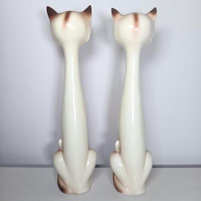 LOT 138: Japanese Long Neck Ceramic Cat Statues
