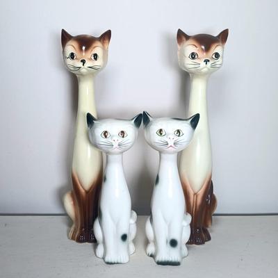 LOT 138: Japanese Long Neck Ceramic Cat Statues