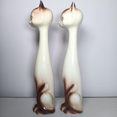 LOT 138: Japanese Long Neck Ceramic Cat Statues