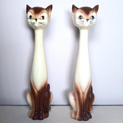 LOT 138: Japanese Long Neck Ceramic Cat Statues