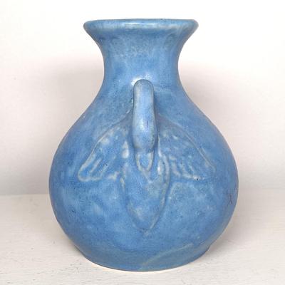 LOT 140: McCoy Pedestal Planter, Signed Earring Holder Vase & McCoy-Style Brush Pottery Swan Vase
