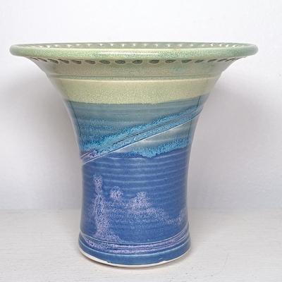 LOT 140: McCoy Pedestal Planter, Signed Earring Holder Vase & McCoy-Style Brush Pottery Swan Vase