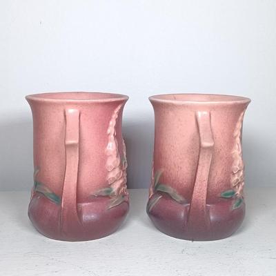 LOT 146: Pair of Roseville Pottery Foxglove Two-Handled Vases
