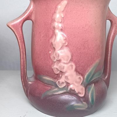 LOT 146: Pair of Roseville Pottery Foxglove Two-Handled Vases
