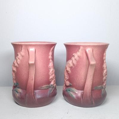 LOT 146: Pair of Roseville Pottery Foxglove Two-Handled Vases