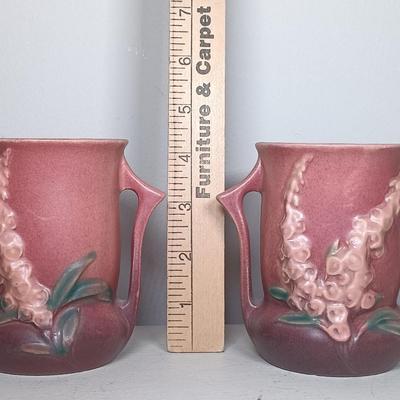 LOT 146: Pair of Roseville Pottery Foxglove Two-Handled Vases