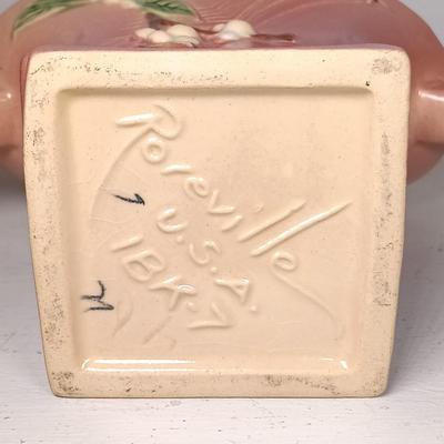 LOT 147: Roseville Pottery Snowberry Basket Vase & Columbine Vase