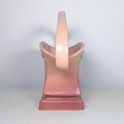 LOT 147: Roseville Pottery Snowberry Basket Vase & Columbine Vase