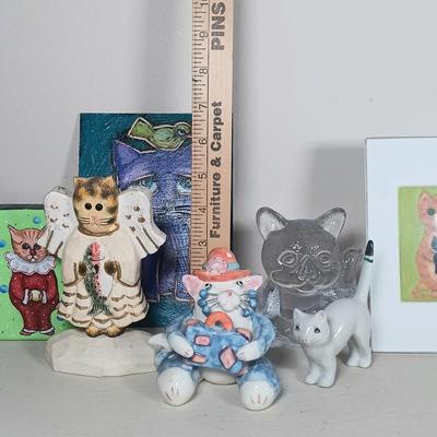 LOT 148: Signed Claude C. Breton Cat Painting, Wood Fishing Cat, PartyLite Kitten Candleholder & More