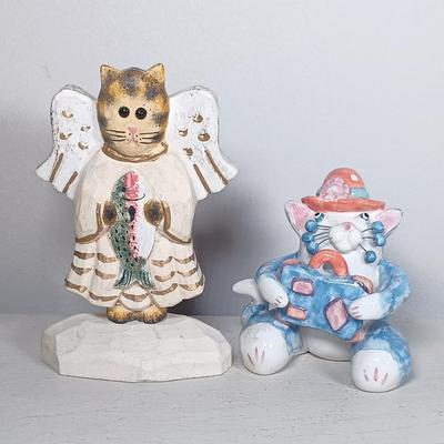 LOT 148: Signed Claude C. Breton Cat Painting, Wood Fishing Cat, PartyLite Kitten Candleholder & More