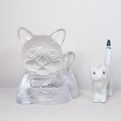 LOT 148: Signed Claude C. Breton Cat Painting, Wood Fishing Cat, PartyLite Kitten Candleholder & More