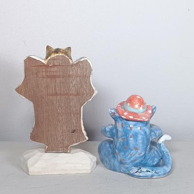 LOT 148: Signed Claude C. Breton Cat Painting, Wood Fishing Cat, PartyLite Kitten Candleholder & More
