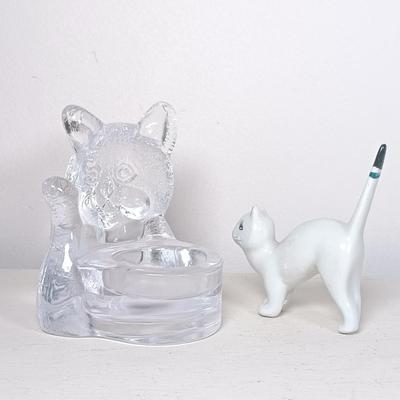 LOT 148: Signed Claude C. Breton Cat Painting, Wood Fishing Cat, PartyLite Kitten Candleholder & More