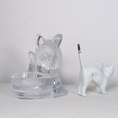 LOT 148: Signed Claude C. Breton Cat Painting, Wood Fishing Cat, PartyLite Kitten Candleholder & More
