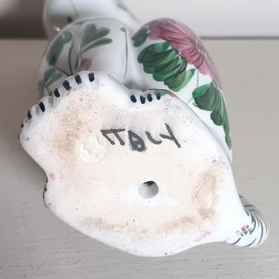 LOT 150: Italian Long Neck Ceramic Cat, Wood Handmade Cat & Sleeping Ceramic Cat Painted in Macau