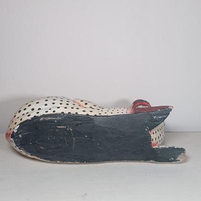 LOT 150: Italian Long Neck Ceramic Cat, Wood Handmade Cat & Sleeping Ceramic Cat Painted in Macau