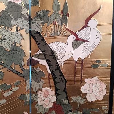 LOT 152: Vintage Gold Leaf and Black Lacquer Wood Screen Made in The People's Republic of China