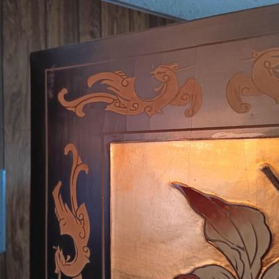 LOT 152: Vintage Gold Leaf and Black Lacquer Wood Screen Made in The People's Republic of China
